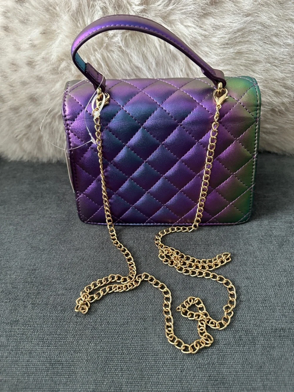 Quilted Iridescent Top-Handle Crossbody Bag - Purple Green - Picture 3 of 3